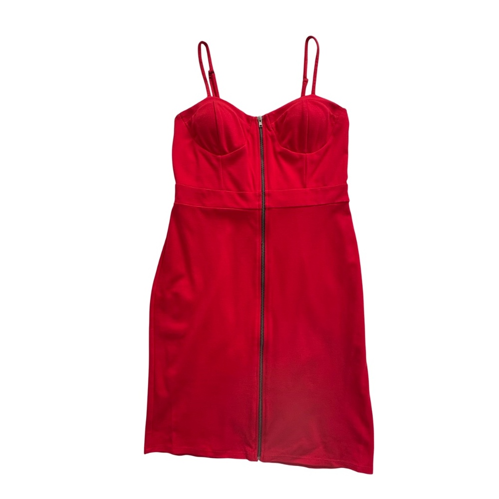 Red Bodycon Mini Dress, Front Zip, Slim Fit (L) / Adjustable / Like New